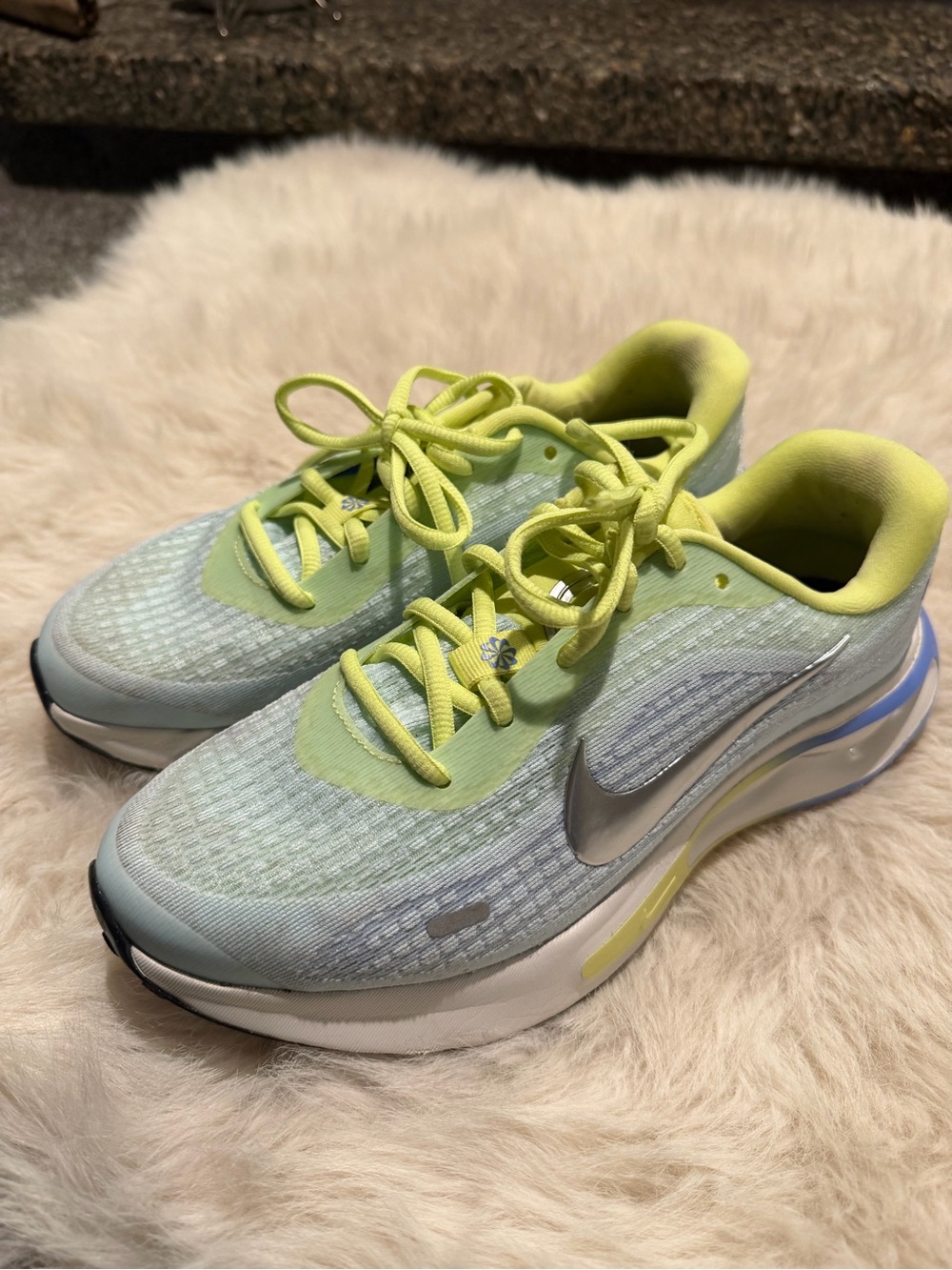 Nike “Journey Run” Women’s Athletic Shoes - Light Blue & Neon Yellow 7.5